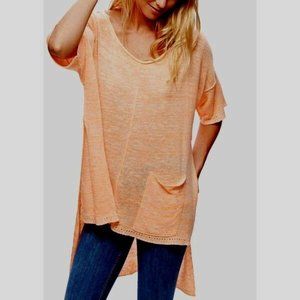 Free People Orange Knit High Low Linen Tunic Top
